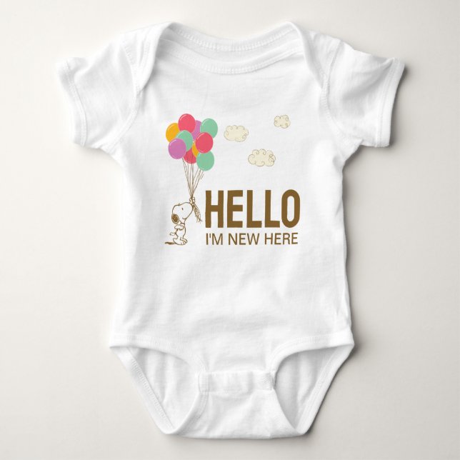 Snoopy and Balloons | Baby Shower |'m New Here Baby Bodysuit (Front)
