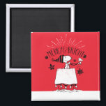 Snoopy and Woodstock - Merry & Bright Magnet<br><div class="desc">Check out this "Merry & Bright" graphic featuring Snoopy sitting on top of his doghouse with Woodstock flying in front,  like Santa and his reindeer.</div>