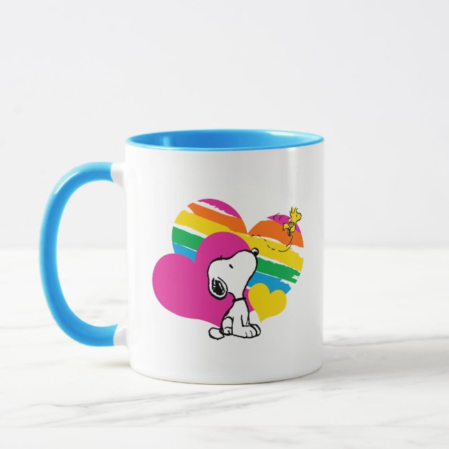 Snoopy and Woodstock | Rainbow Hearts Mug (Left)