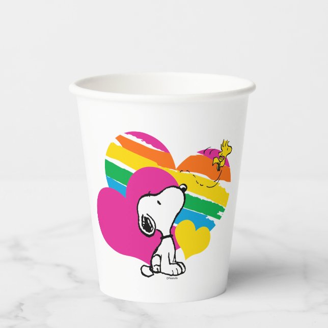 Snoopy and Woodstock | Rainbow Hearts Paper Cups (Front)
