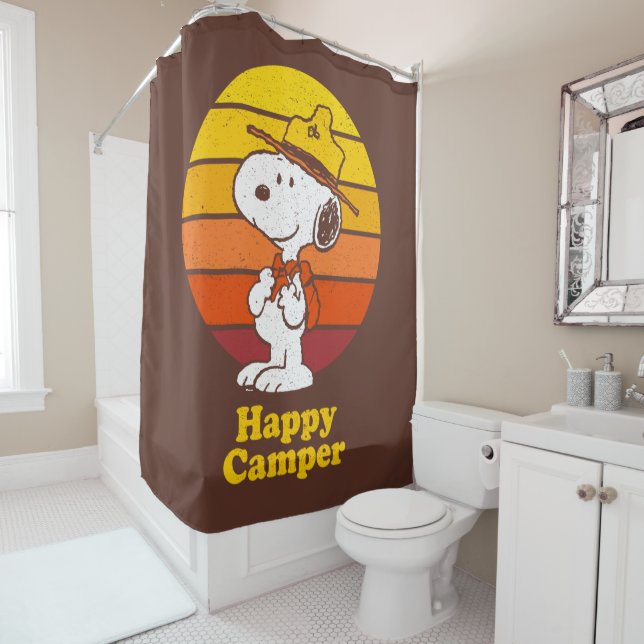 Snoopy | Beagle Scout - Happy Camper Shower Curtain (In Situ)