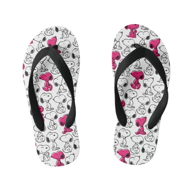 Snoopy Black & Magenta Pattern Kid's Jandals (Footbed)