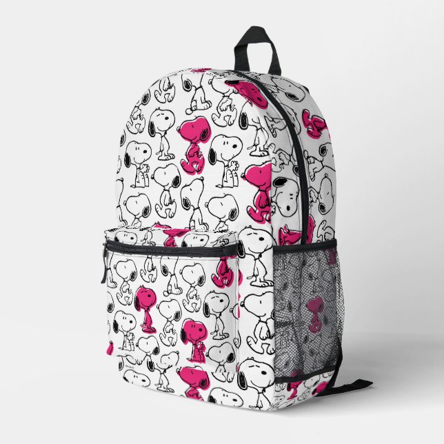 Snoopy Black & Magenta Pattern Printed Backpack (Back Corner Right)