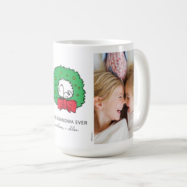 Snoopy Christmas Wreath | Best Grandma Photo Coffee Mug (Front Right)
