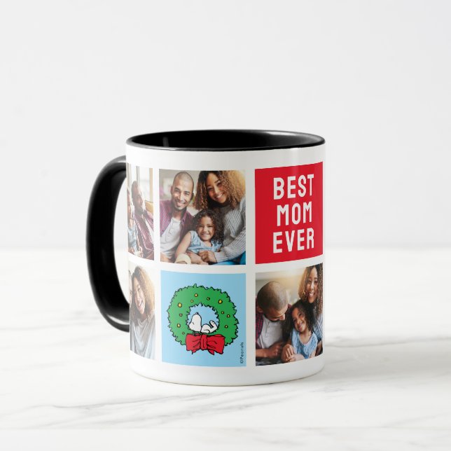 Snoopy Christmas Wreath | Mum Photo Collage Mug (Front Left)