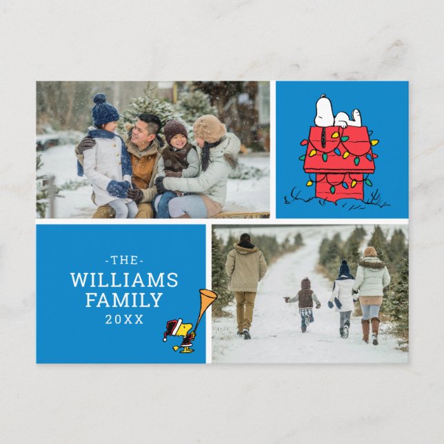 Snoopy Doghouse Christmas Family Photo Collage Holiday Postcard (Front)