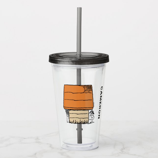 Snoopy Halloween Spider Web Doghouse Acrylic Tumbler (Front)