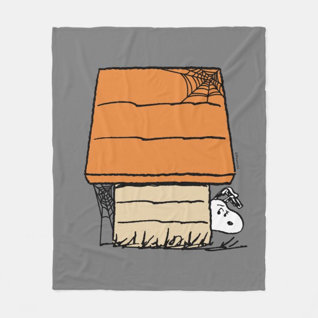 Snoopy Halloween Spider Web Doghouse Fleece Blanket (Front)