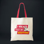Snoopy "I Read Past My Bedtime" Tote Bag<br><div class="desc">Check out this bold statement graphic that reads: "I read past my bedtime",  featuring Snoopy wearing reading glasses with his pile of books.</div>