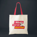 Snoopy "I Read Past My Bedtime" Tote Bag<br><div class="desc">Check out this bold statement graphic that reads: "I read past my bedtime",  featuring Snoopy wearing reading glasses with his pile of books.</div>
