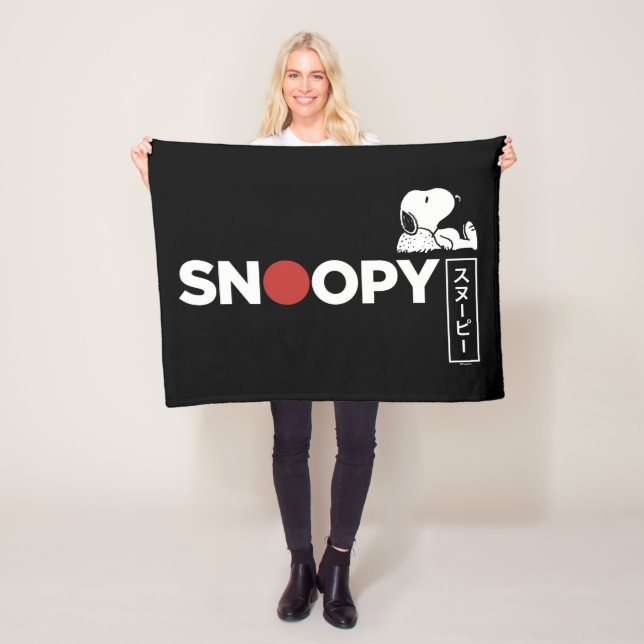 Snoopy Japanese Typography Graphic Fleece Blanket (In Situ)