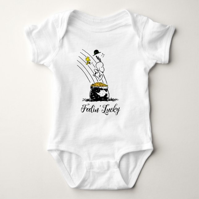 Snoopy Jumping into Pot of Gold Baby Bodysuit (Front)