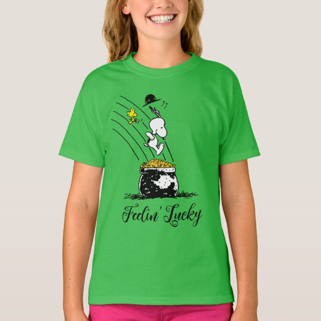 Snoopy Jumping into Pot of Gold T-Shirt (Front)