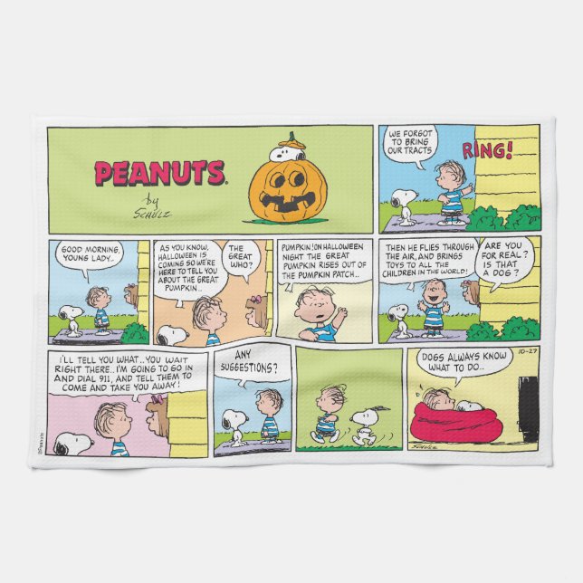Snoopy & Linus | The Great Pumpkin News Tea Towel (Horizontal)