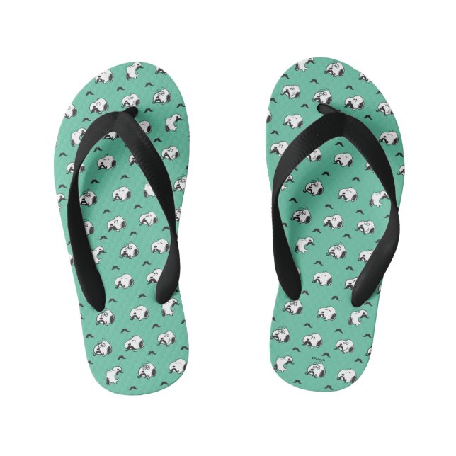Snoopy Moustaches & Teal Pattern Kid's Jandals (Footbed)