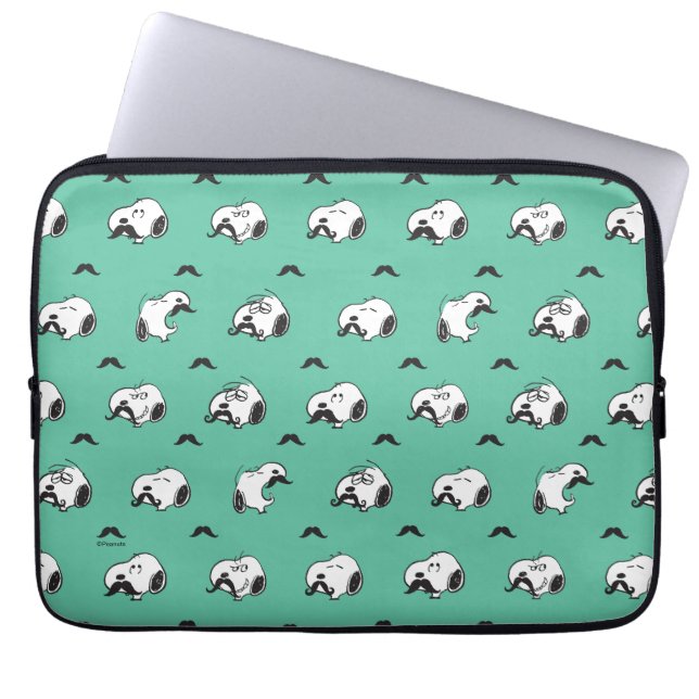 Snoopy Moustaches & Teal Pattern Laptop Sleeve (Front)