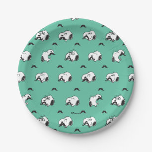 Snoopy Moustaches & Teal Pattern Paper Plate