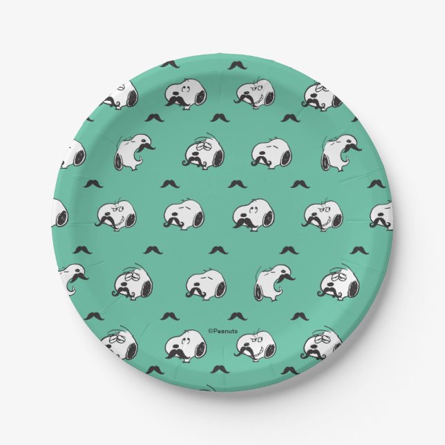 Snoopy Moustaches & Teal Pattern Paper Plate (Front)