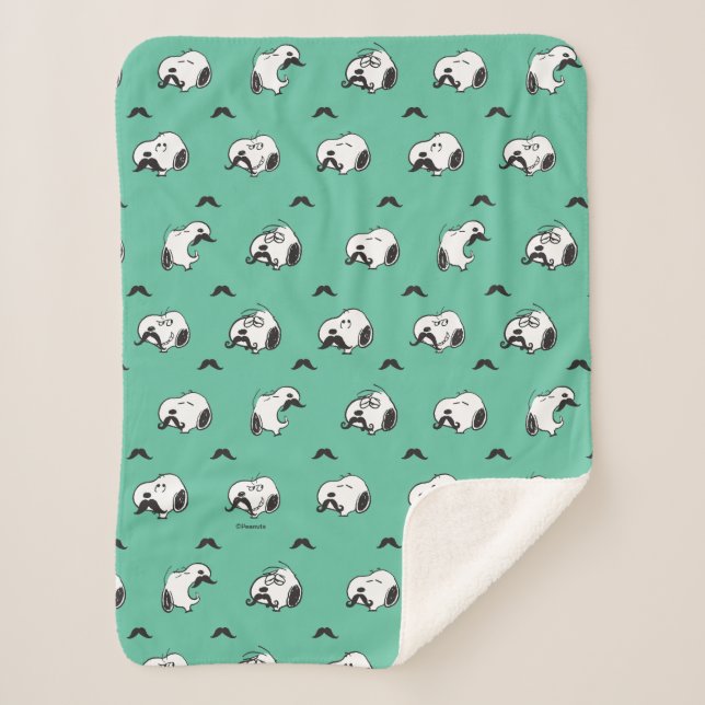 Snoopy Moustaches & Teal Pattern Sherpa Blanket (Front)