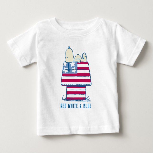 Snoopy on 4th of July Dog House Baby T-Shirt (Front)