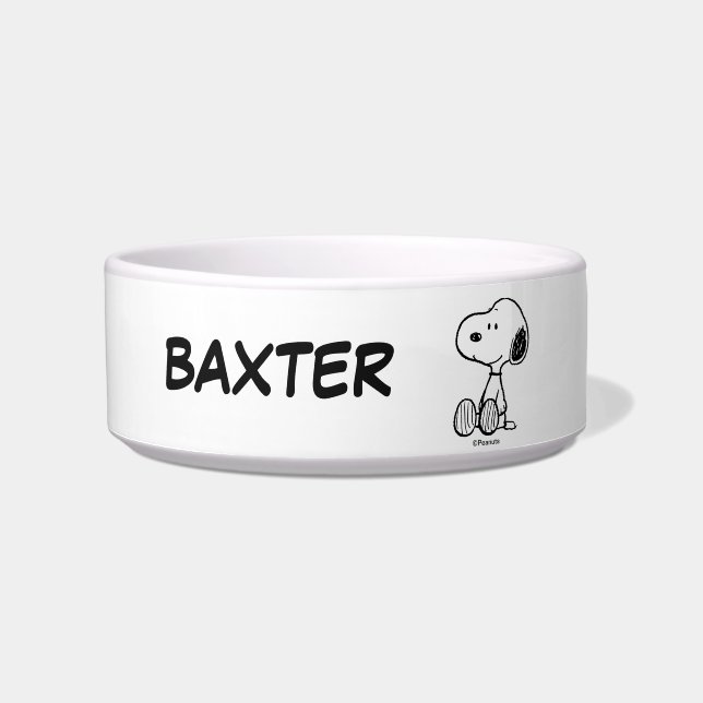 Snoopy on Black White Comics | Add Pet Name Bowl (Front)