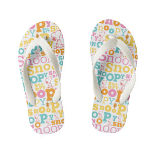 Snoopy Pastel Text Pattern Kid's Jandals