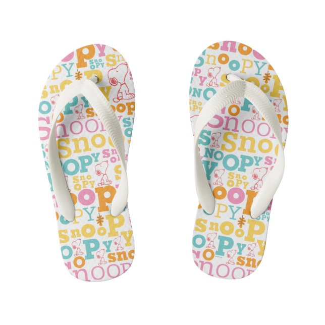 Snoopy Pastel Text Pattern Kid's Jandals (Footbed)
