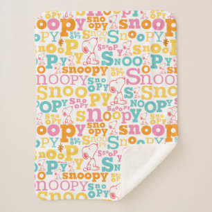 Snoopy Pastel Text Pattern Sherpa Blanket