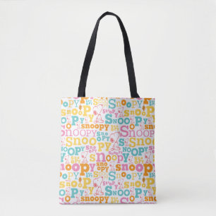 Snoopy Pastel Text Pattern Tote Bag