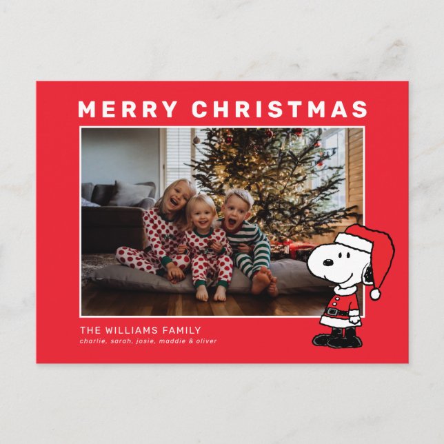 Snoopy Santa Christmas Family Photo Collage Holiday Postcard (Front)