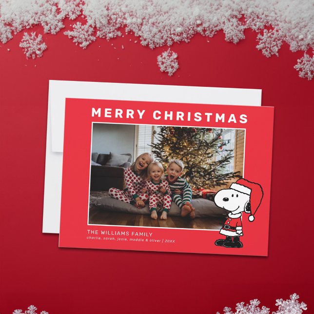 Snoopy Santa Christmas Family Photo Holiday Card (Card on table)
