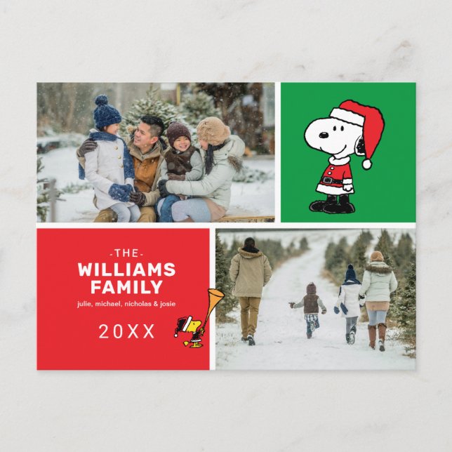 Snoopy Santa Claus Christmas Family Photo Collage Holiday Postcard (Front)