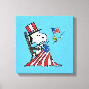 Snoopy Sewing 4th of July Flag Canvas Print
