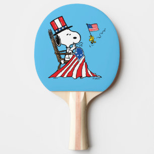 Snoopy Sewing 4th of July Flag Ping Pong Paddle