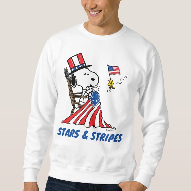 Snoopy Sewing 4th of July Flag Sweatshirt (Front)