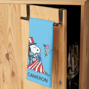 Snoopy Sewing 4th of July Flag Tea Towel