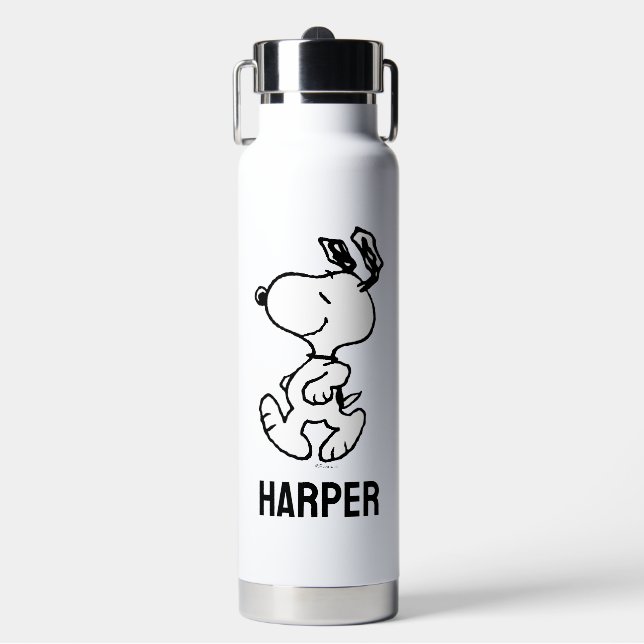 Snoopy So Sweet Flower Pattern | Add Your Name Water Bottle (Front)
