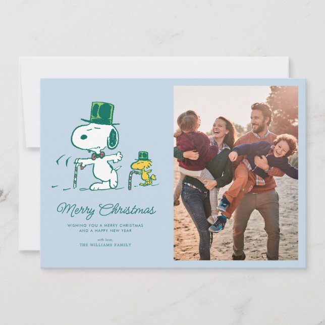 Snoopy Top Hat Peppermint Candy Holiday Card (Front)