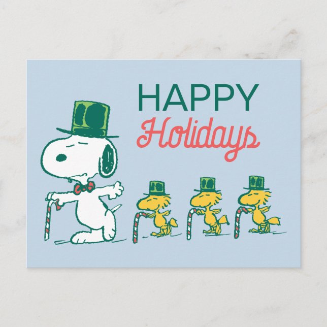 Snoopy Top Hat Peppermint Candy Holiday Postcard (Front)