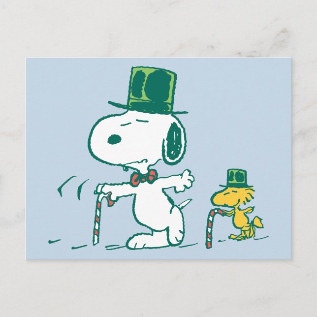 Snoopy Top Hat Peppermint Candy Holiday Postcard (Front)