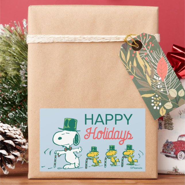 Snoopy Top Hat Peppermint Candy Rectangular Sticker (Holiday)