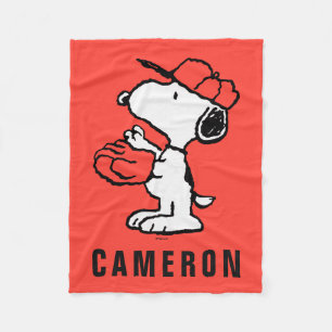 Snoopy Varsity Sports Baseball   Add Your Name Pet Fleece Blanket