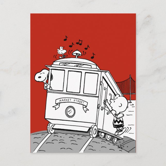 Snoopy, Woodstock, & Charlie Brown on a Trolley Postcard (Front)