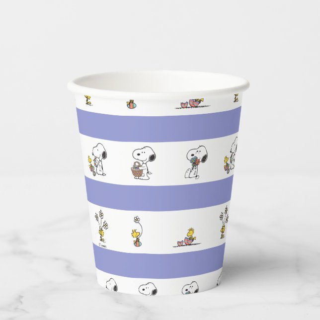Snoopy & Woodstock Easter Stripe Pattern Paper Cups (Front)