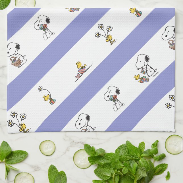 Snoopy & Woodstock Easter Stripe Pattern Tea Towel (Folded)