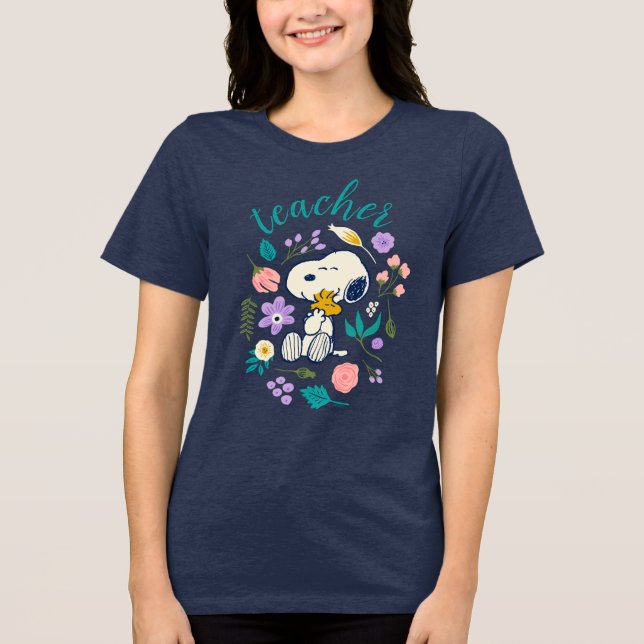 Snoopy & Woodstock Flower Hug Teacher Tri-Blend Shirt (Front)
