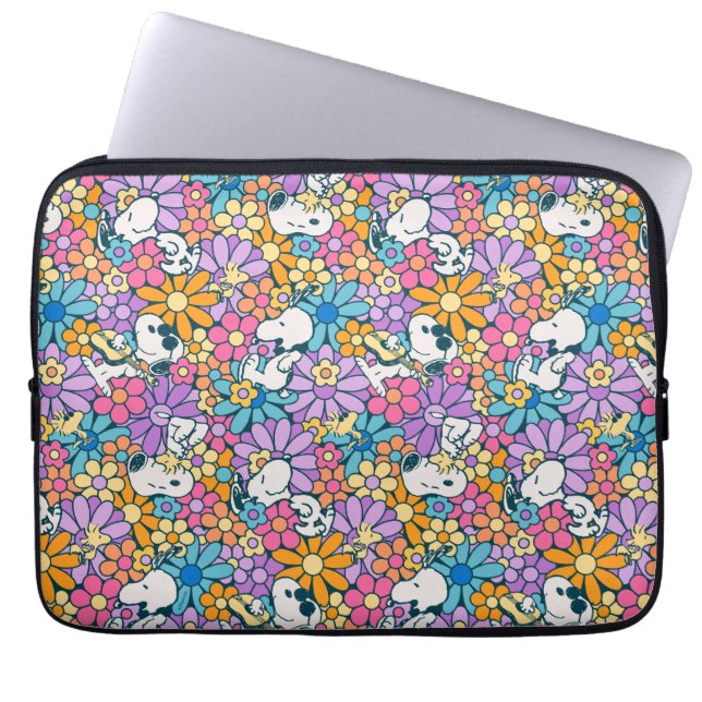 Snoopy & Woodstock Flower Pattern Laptop Sleeve (Front)