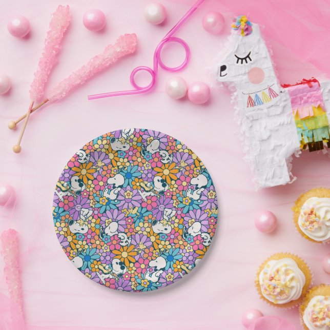 Snoopy & Woodstock Flower Pattern Paper Plate (Party)