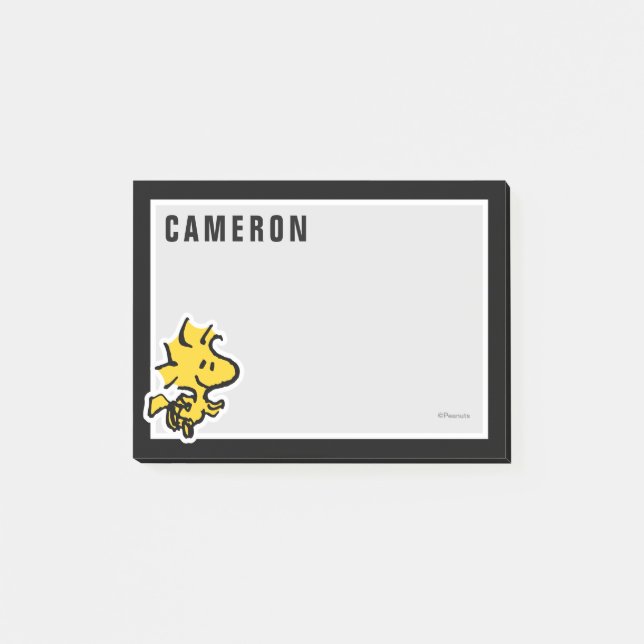 Snoopy & Woodstock Fun & Flowers | Add Your Name Post-it Notes (Front)
