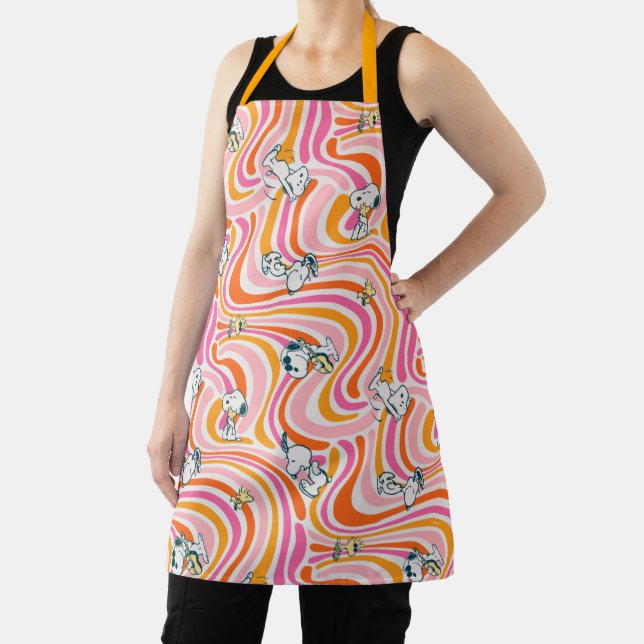 Snoopy & Woodstock Groovy Vibes Orange Pattern Apron (Insitu)